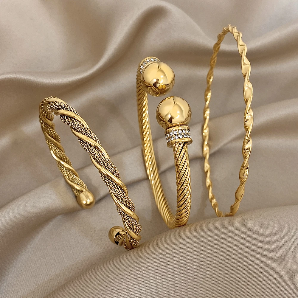 Greatera Hochwertiger Warp Twine C-förmiger offener Herren-Armreif aus Edelstahl mit Strass-Intarsien, Damen-Manschettenarmband, Schmuck, Geschenk
