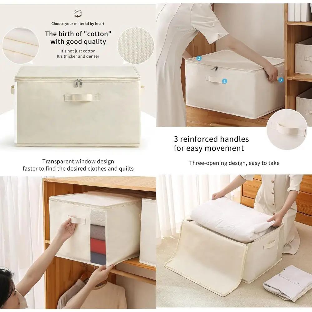 

Три больших холщовых сумки для хранения с двойными молниями и ручками для одеял, одежды и пледов