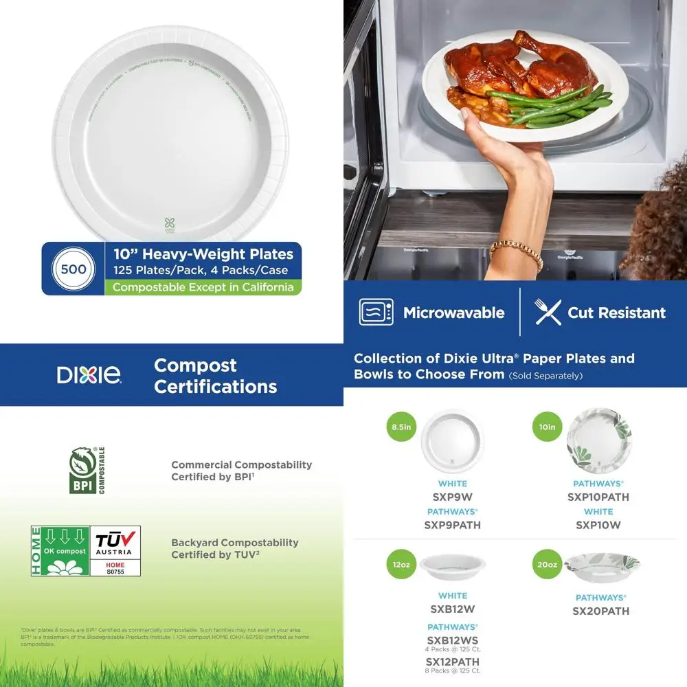 

10 1/16 Inch Heavy-Weight White Paper Plates, 500 Count, Bulk Case, 4 Packs/125 Count Per Pack