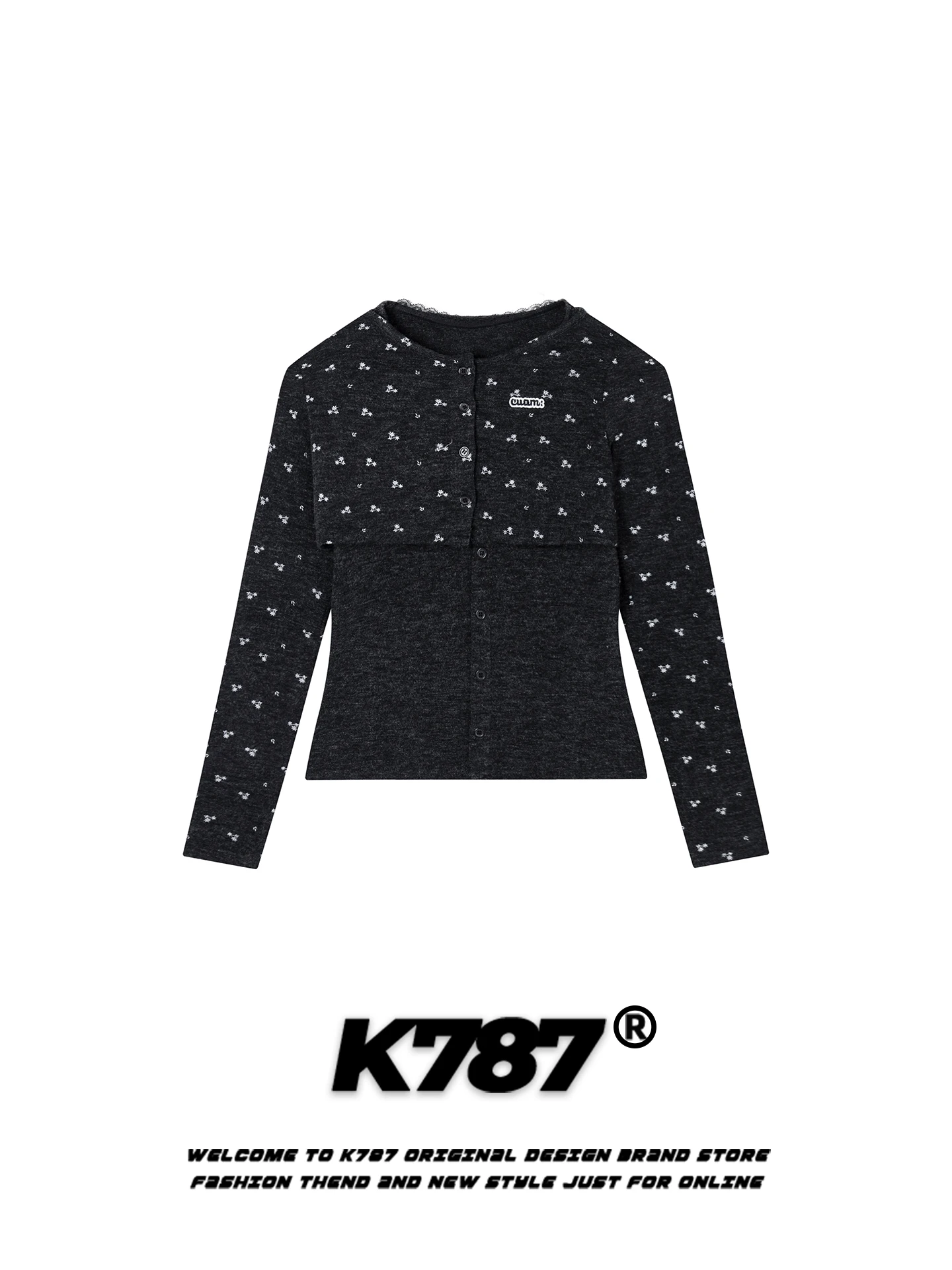 

K787 American Retro Floral Long Sve T-irt Two-Piece Set Women's Slimming ort Top Coat Autumn Commute Sle Creative Pa...