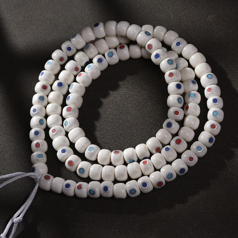 108 Buddhist Prayer Plain Old Copper Thousand Character Multi-Treasure Inlaid Yak Bone Beads