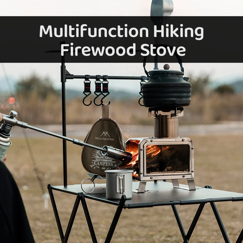 Portable Camping Tent Wood Burning Stove Ultralight Wood Stove With Chimney Pipes Multifunction Hiking Cooking Firewood Stove