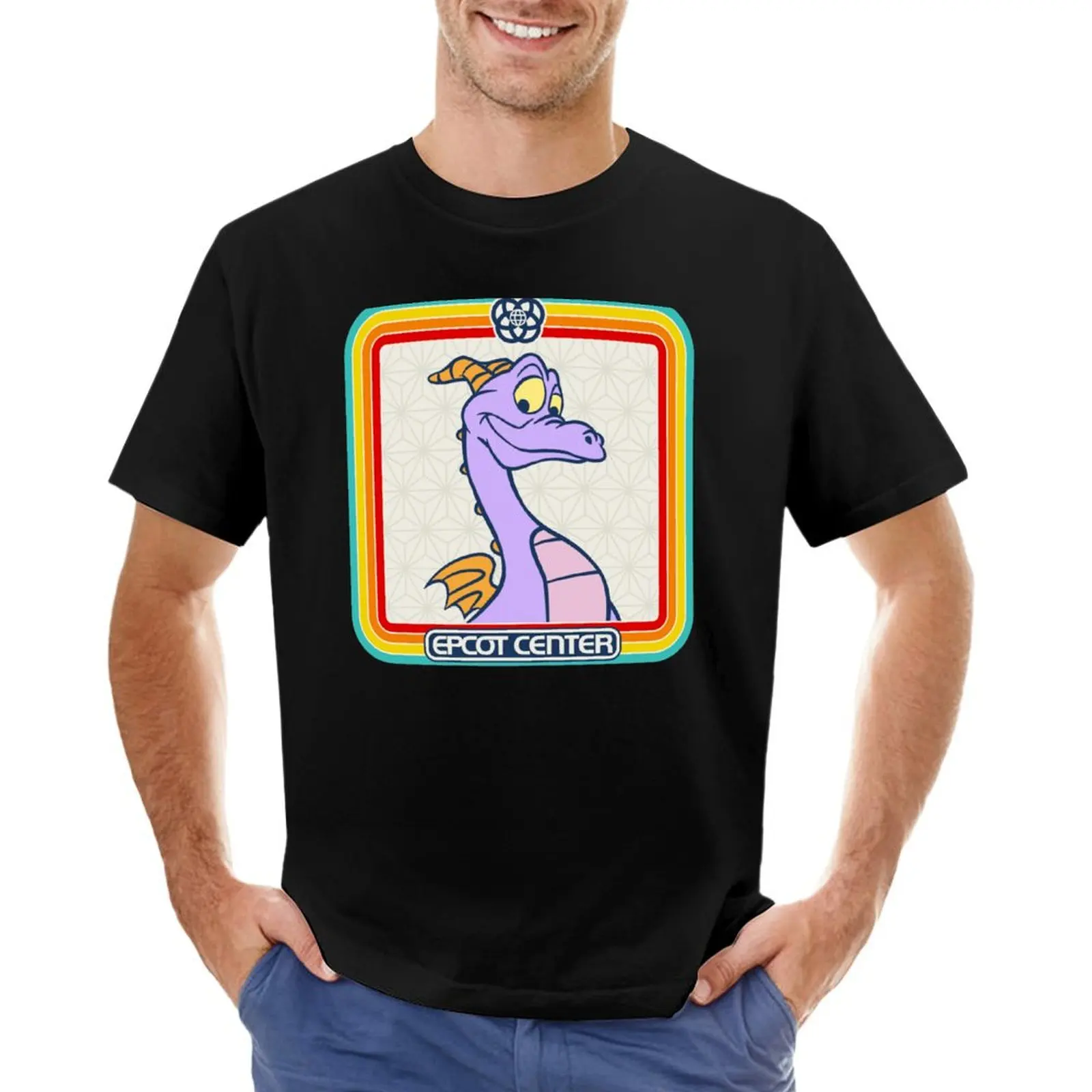 EPCOT Center Figment Rainbow stripe Frame T-Shirt graphics summer tops vintage clothes mens champion t shirts