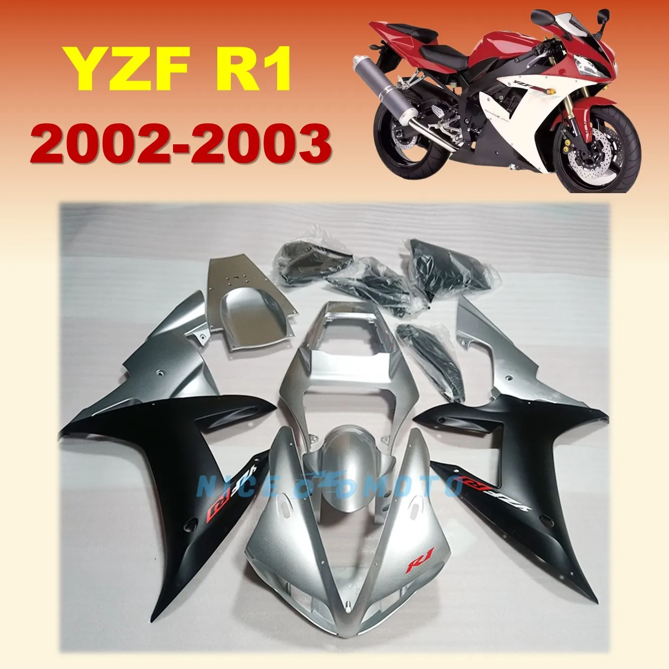 New ABS Motorcycle Fairings Kits ZXMT Bodywork  Protection kit For YAMAHA YZF R1 2002 2003 YZF-R1 02 03 Gray Black