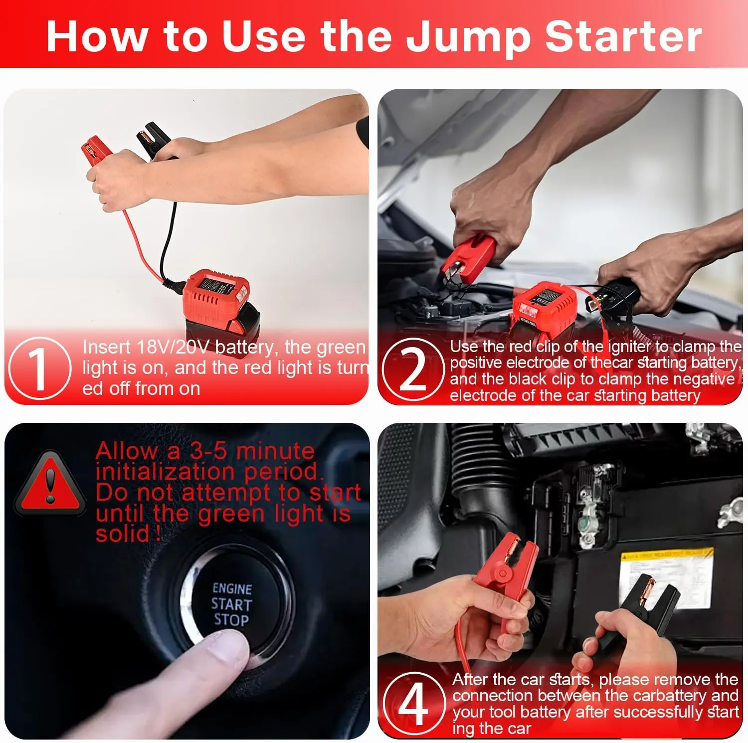 Arrancador de salto para baterías de 18 V: kit de cable de puente portátil de 11 AWG y 1,2 pies, arrancador de batería para automóvil (batería no incluida)