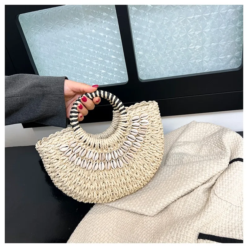 

Летняя пляжная сумка 2026: однотонная, с вырезами, с верхней ручкой, универсальная женская сумка с дизайнерским акцентом