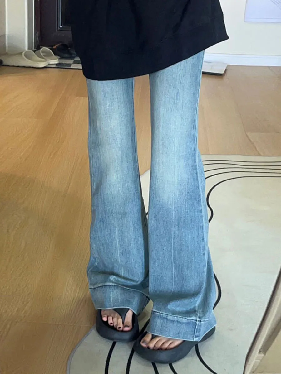 

High Waist Bell Bot Jeans Women's Spring Autumn Cotton Stretch Denim Loose Slimming Long Pants Dra Elastic Hoof