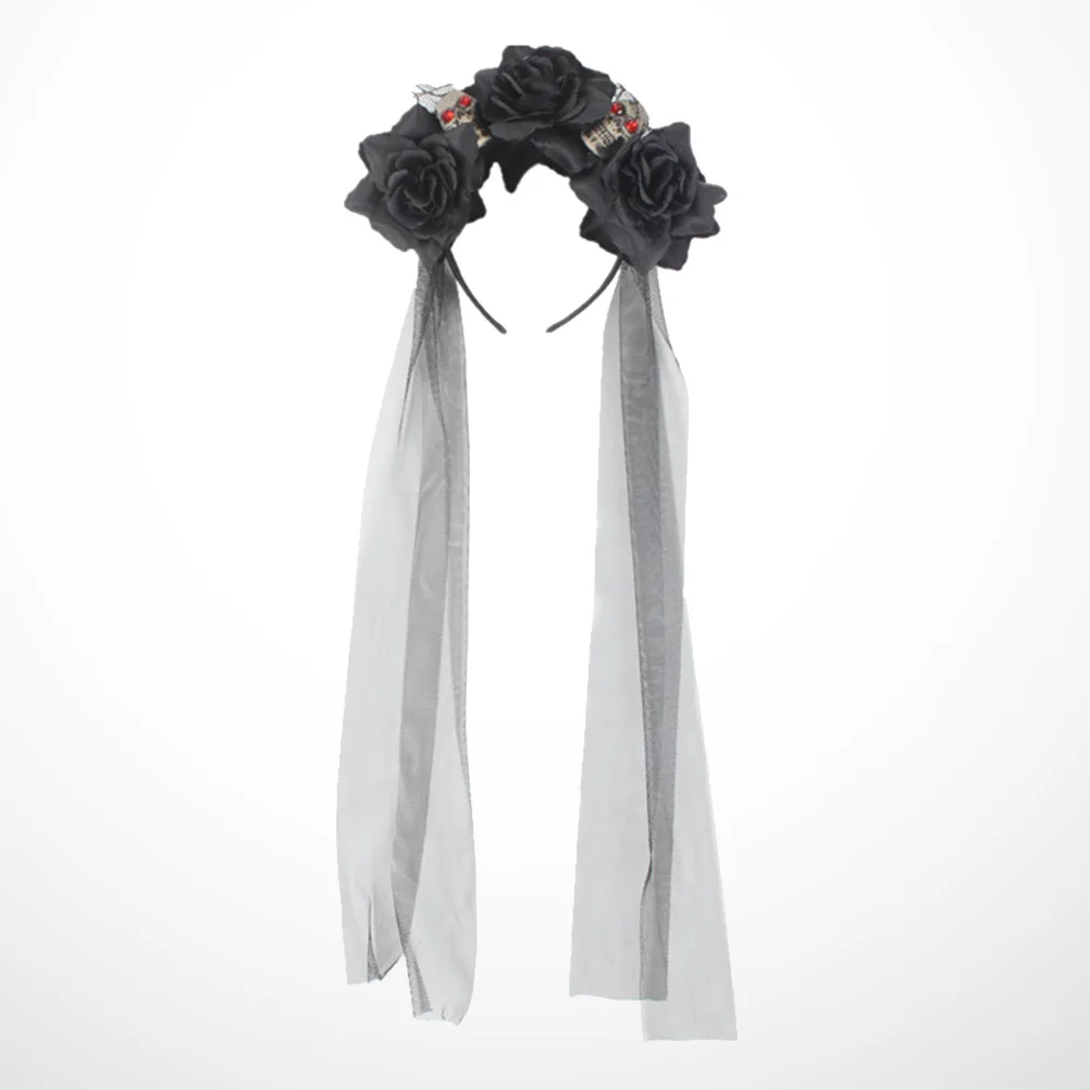 

Skull Headband Black Halloween Hair Hoop Simulation Flower Decorative Band For Party Masquerade Carnival Cosplay Accessory