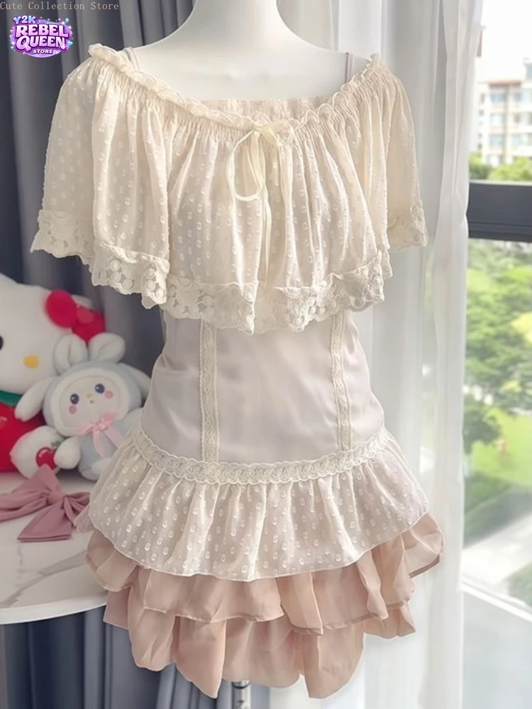 

Summer Japanese Fresh Gentle 3Piece Set Women Polka Dot Camisole Top + Shawl + High Waist Skirt Sweet Fashion Casual Chic Outfit