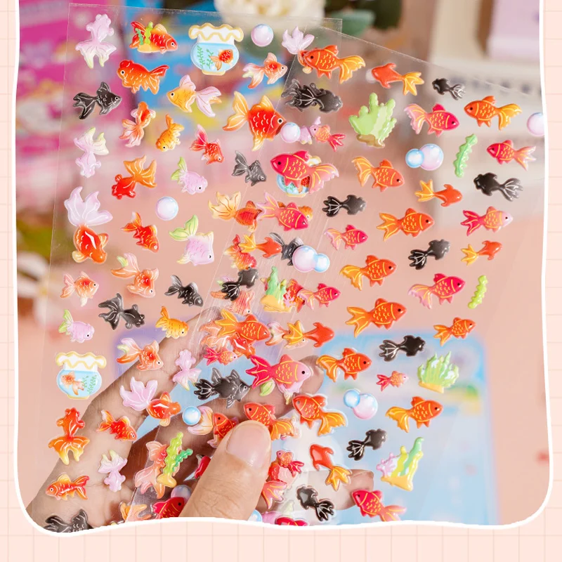 20 шт./лот Kawaii мультфильм маленькая золотая рыбка 3D пышная наклейка канцелярские принадлежности Diy чехол для мобильного телефона украшение наклейка милая девушка подарок