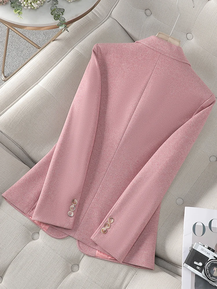 Fashion Autumn Winter Women Casual Blazer Gray Pink Coffee Ladies Female Jacket Coat