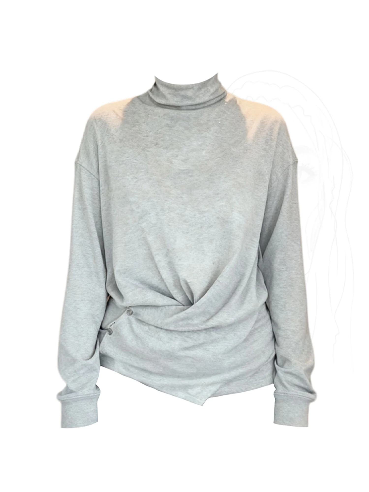 Women Grey T-shirt Y2k Gyaru Turtleneck Tee Top Vintage Aesthetic Long Sleeve Oversize T-shirts 2000s Clothes Spring Autumn 2025