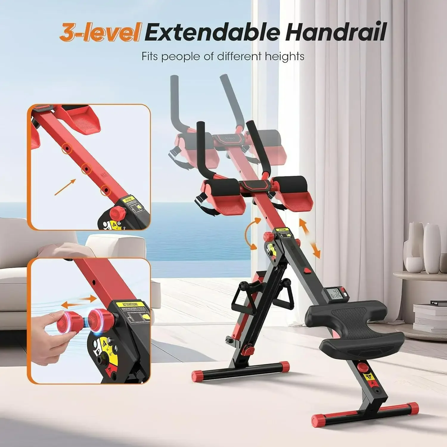 Máquina de remo W_Rowing, máquina de remo e ab 4 em 1 com 2 níveis de resistência ao treino, silenciosa