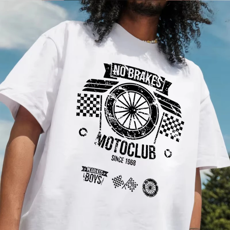 

Футболка для мотоциклетного клуба в стиле ретро, 100% хлопок, с круглым вырезом, с коротким рукавом, повседневная мужская футболка-топ