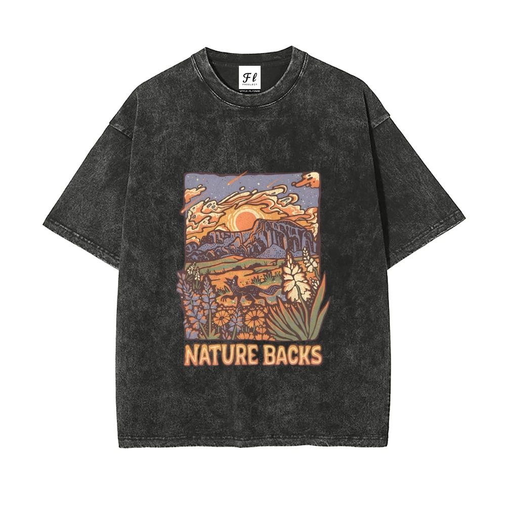 Natureza backs bela cena gráfico lavado camiseta manga curta topos unissex camiseta para wemen masculino baggy streetwear presente para ele ela