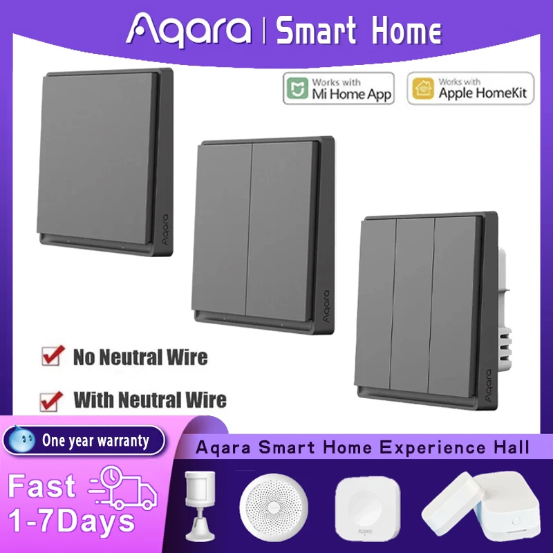 Aqara Smart Wall Switch E1 ZigBee 3.0 Smart Home Grey Key Light Switch Fire Wire With/NO Neutral For Xiaomi Mi Home Homekit APP