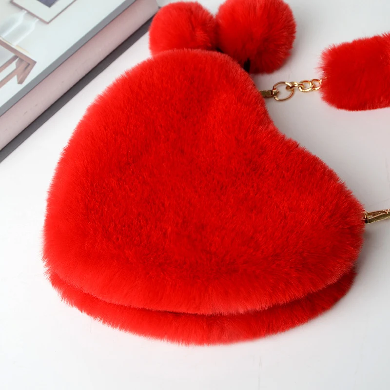 Women Hand Bags New Plush Love Heart Shaped New Fashionable Solid Color Soft Comfortable Purses and Handbags Bags for Ladies view 3