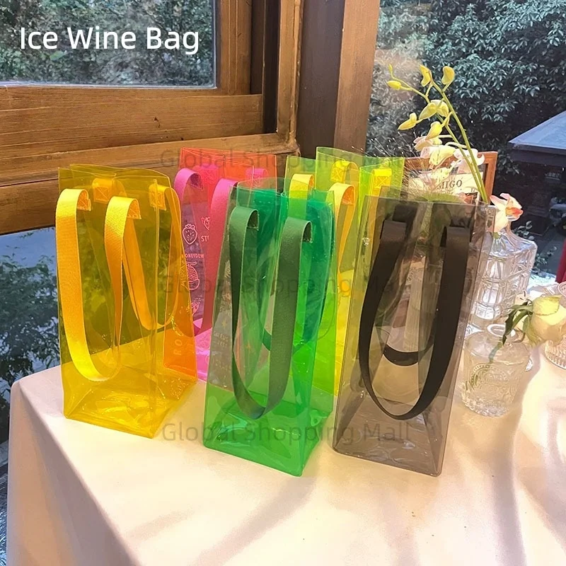 الشريط يده 1 قطعة كيس النبيذ الجليد المحمولة Giftbag النبيذ حقيبة باردة مع مقبض ل الشمبانيا البيرة الباردة النبيذ الأبيض المشروبات المبردة