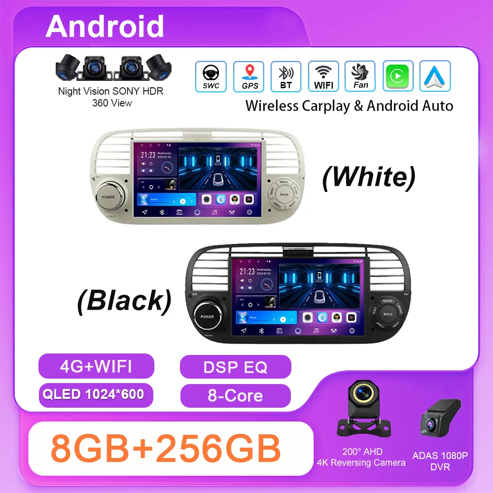 Carro dvd android rádio estéreo do carro para fiat 500 2007-2015 nexia 1 2020 -2022 auto multimidia player navegação gps tela de toque 4g