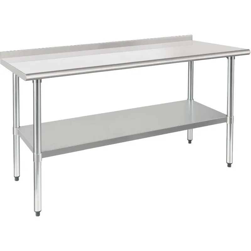 Stainless Steel Table Prep & Work Table 24 x 60 Inches NSF Heavy Duty Commercial with Undershelf and Backsplash for Rest