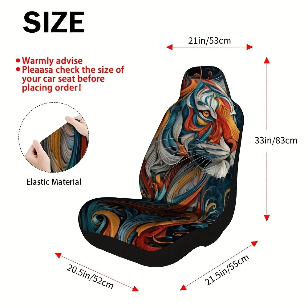 2pcs Abstract Tiger Print Car Seat Covers Compatible For Front Seats, Soft With Tiger Stripe Patterns, Fit For, Trucks, SUVs - E