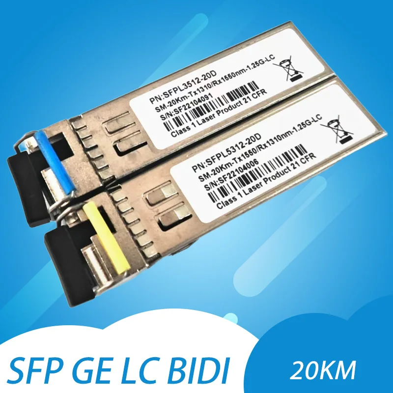 Módulo transceptor SFP BiDi LC WDM 1.25G Tx1310/Rx1550nm 20km DDM compatível para TP-Link, switch Ethernet Miktotik/Zyxel