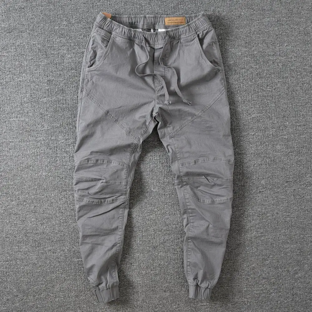 Men\'s Jeans/Pants High Waist Cargo Pants Solid Color Drawstring Casual Vintage Cropped Trousers Social Clothing for Daily Wear