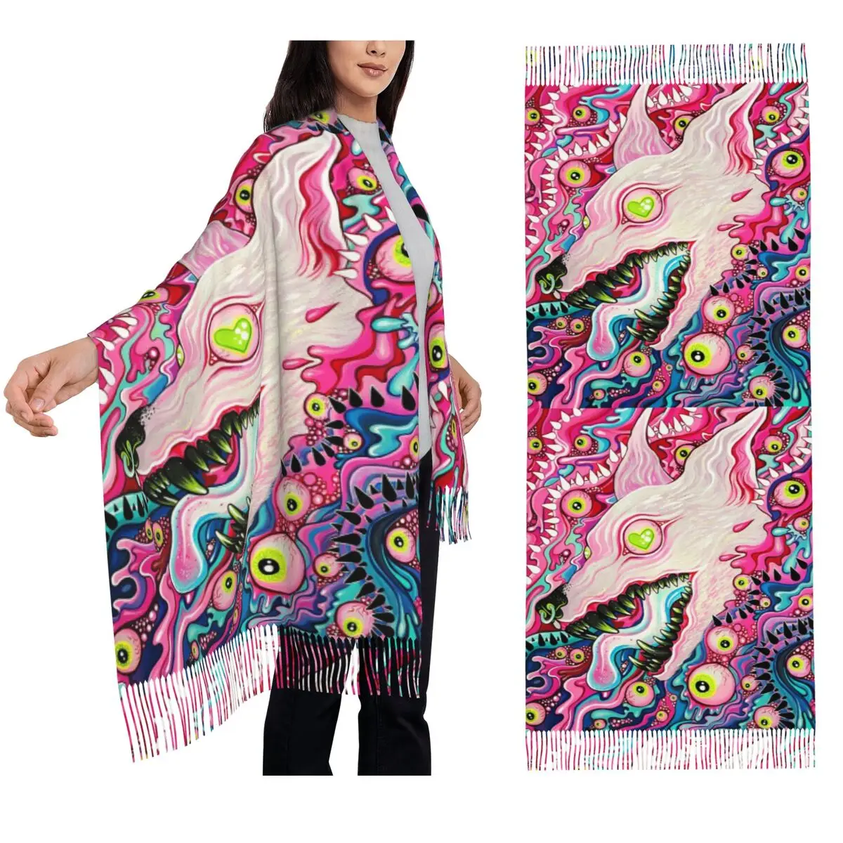 

Блестящий шарф с акриловой росписью, шарфы с кисточками, женские мягкие теплые шали и накидки, длинная осенне-зимняя шаль