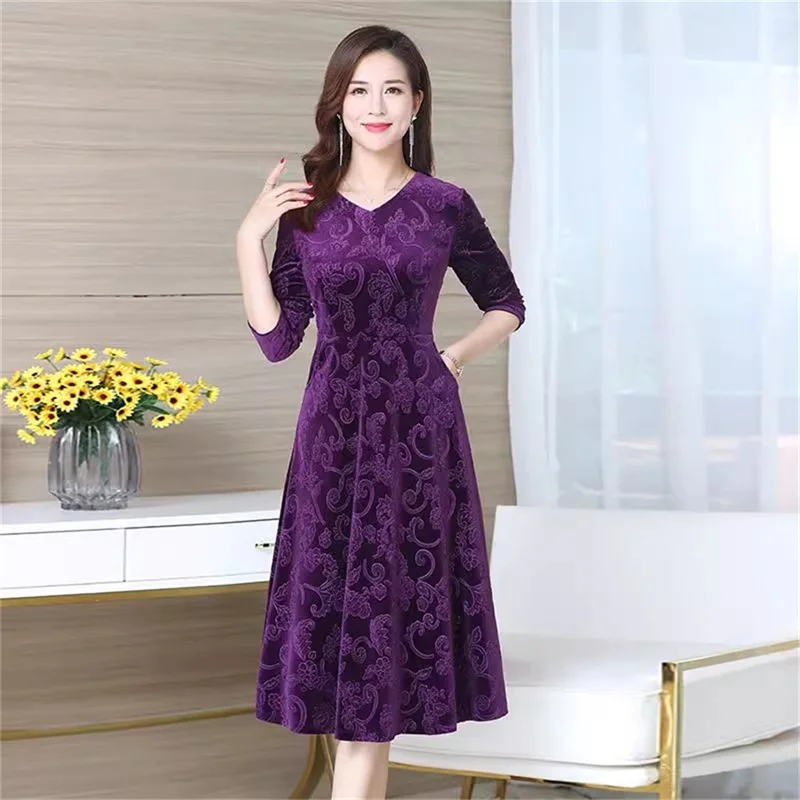 Vintage 5XL Fashion Midi Dresses Autumn Winter 3D Print Long Sleeve Dress Elegant Women Bodycon Party Vestido Green Dresses 317