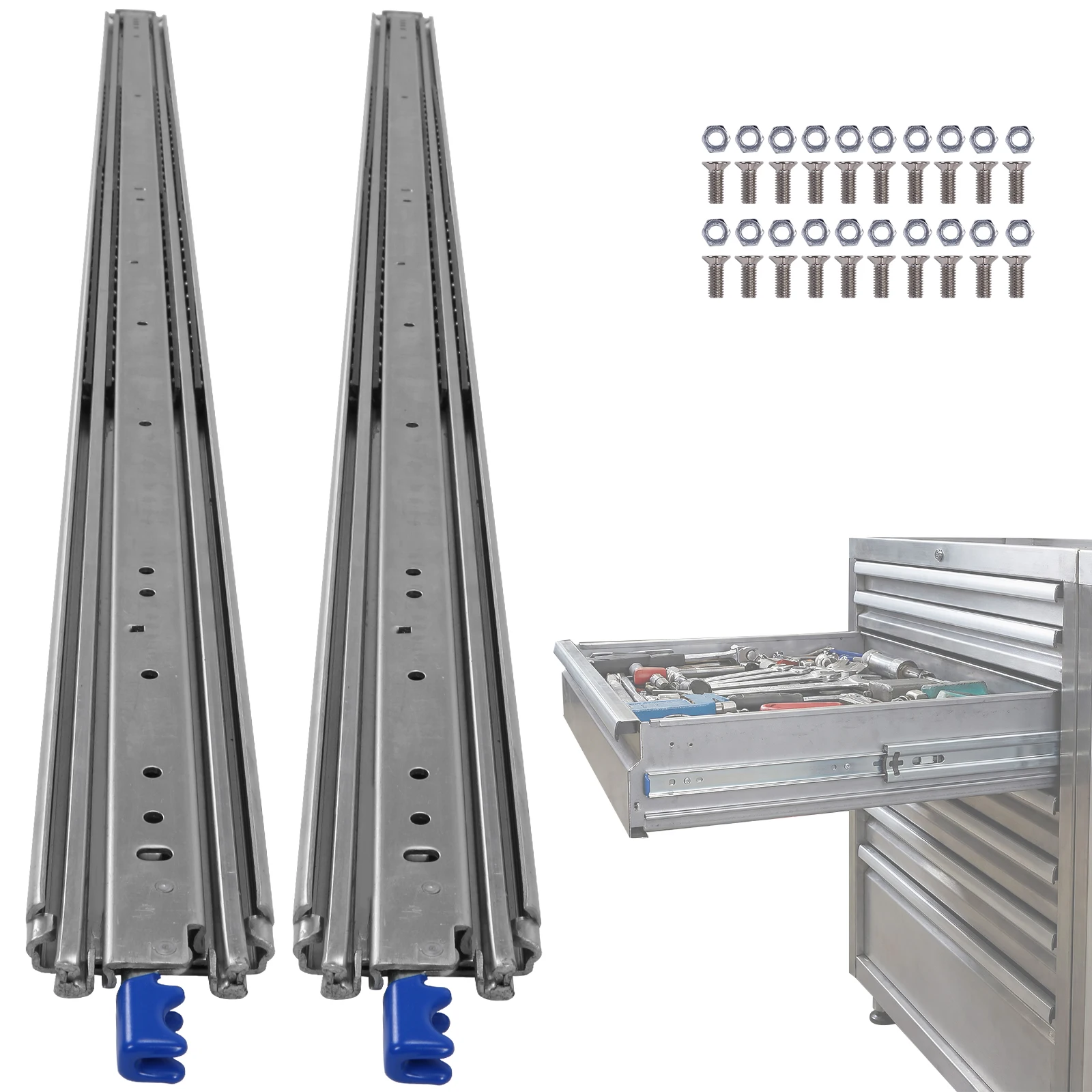 

Пара направляющих для выдвижных ящиков с боковым креплением, полный выдвижной ход 68 дюймов, нагрузка до 500 фунтов, промышленные направляющие для инструментальных ящиков