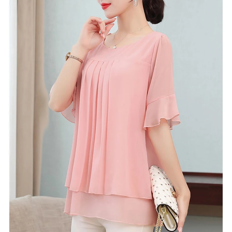 2020 Summer New Solid Color Elegant Fashion Shirt Women Short Sleeve Loose Casual Chiffon Top Female Aesthetic Chic Lady Clothes