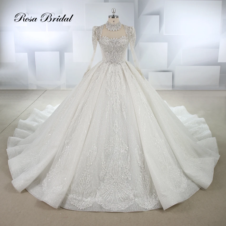 Luxury Lace Beaded Long Sleeve Square Collar Wedding Dress XY-2347 Custom Order