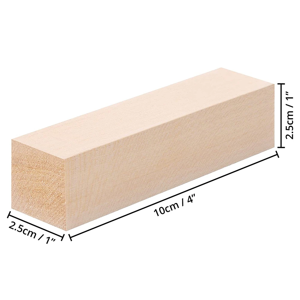 Large Carving Wood Blocks (10 Pack) 4 x 1 x 1 Inches Unfinished Basswood Project Craft Kit DIY Hobby Set for Beginners