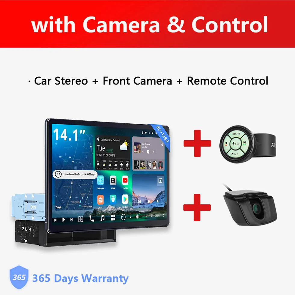 14,1 inch Groot Intrekbaar Scherm Android Radio 1/2 Din Flexview Display Autostereo LiveView Camera Parkeerhulp GPS Navigatie Bluetooth Head Units X10 Atotozone