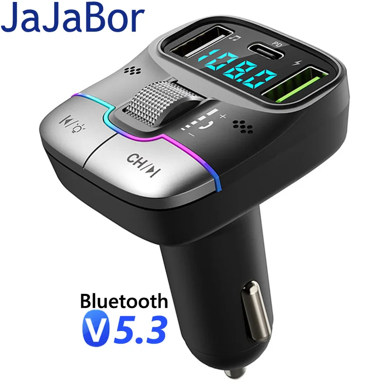 JaJaBor FM передатчик с шумоподавлением USB C PD 25 Вт двойной USB телефон зарядное устройство громкой связи Bluetooth автомобильный комплект U диск автомобильный mp3-плеер