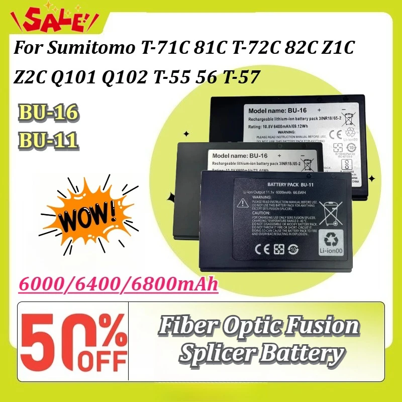 BU-16 BU-11 6000/6400/6800mAh Fiber Optic Fusion Splicer Battery for Sumitomo T-71C 81C T-72C 82C Z1C Z2C Q101 Q102 T-55 56 T-57