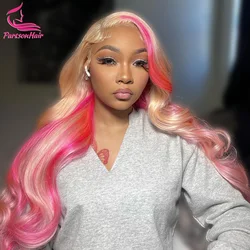 Perruques Body Wave Lace Front pour femmes, perruques colorées, densité 250, cheveux humains, rose foncé, 13x6, 13 tage HD, 613