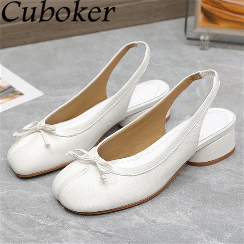 

2024 Summer Hot Sale Split Toe Bowknot Low Heel Sandals Women Designer Real Leather Slingbacks Shoes Fashion Dress Shoes Mujer