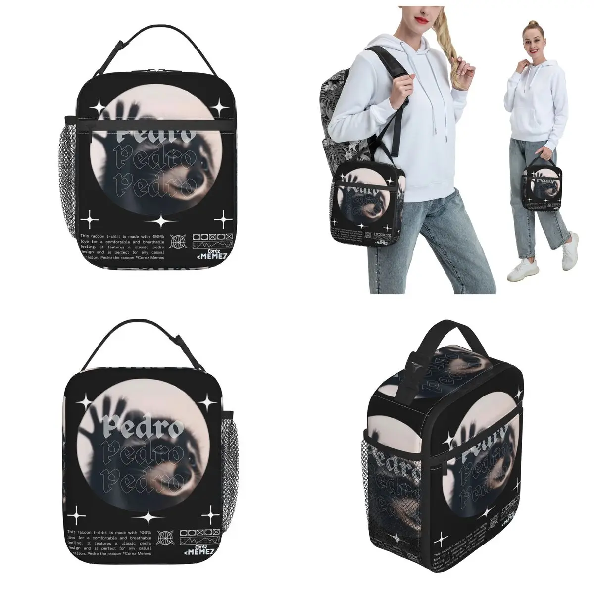 Pedro Dancing Racoon Product Insulated Lunch Tote Bag For Work Funny Animal Food Storage Bag Portable Thermal Cooler Lunch Boxes