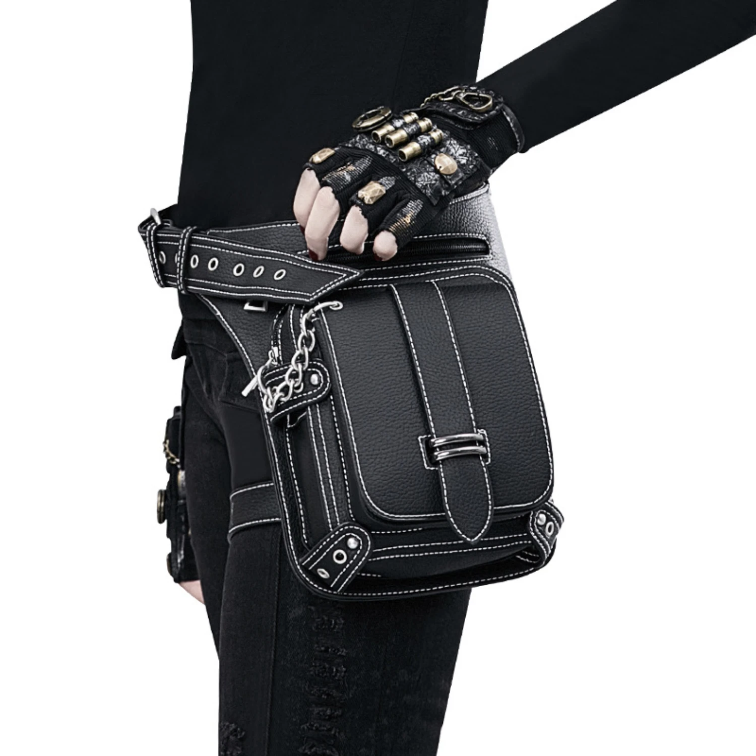 Steampunk Thigh holster - Fashionable Gothic Waist Bag - Durable PU Leather, Multifunctional, Adjustable Drop Leg Fanny Pack for