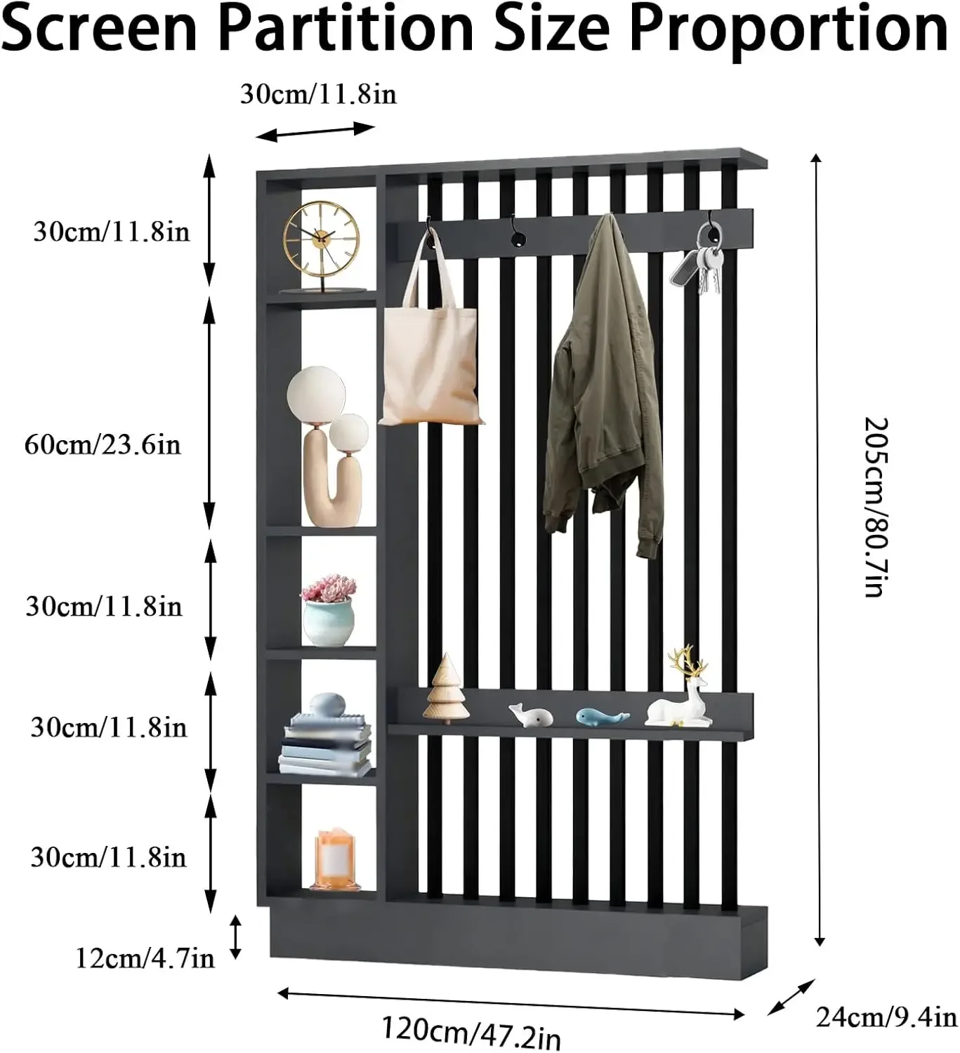 Room Divider with Shelves, Wall Room Divider with Storage Shelf, Easy to Assemble, Suitable for Home and Office Decoration (C Bl