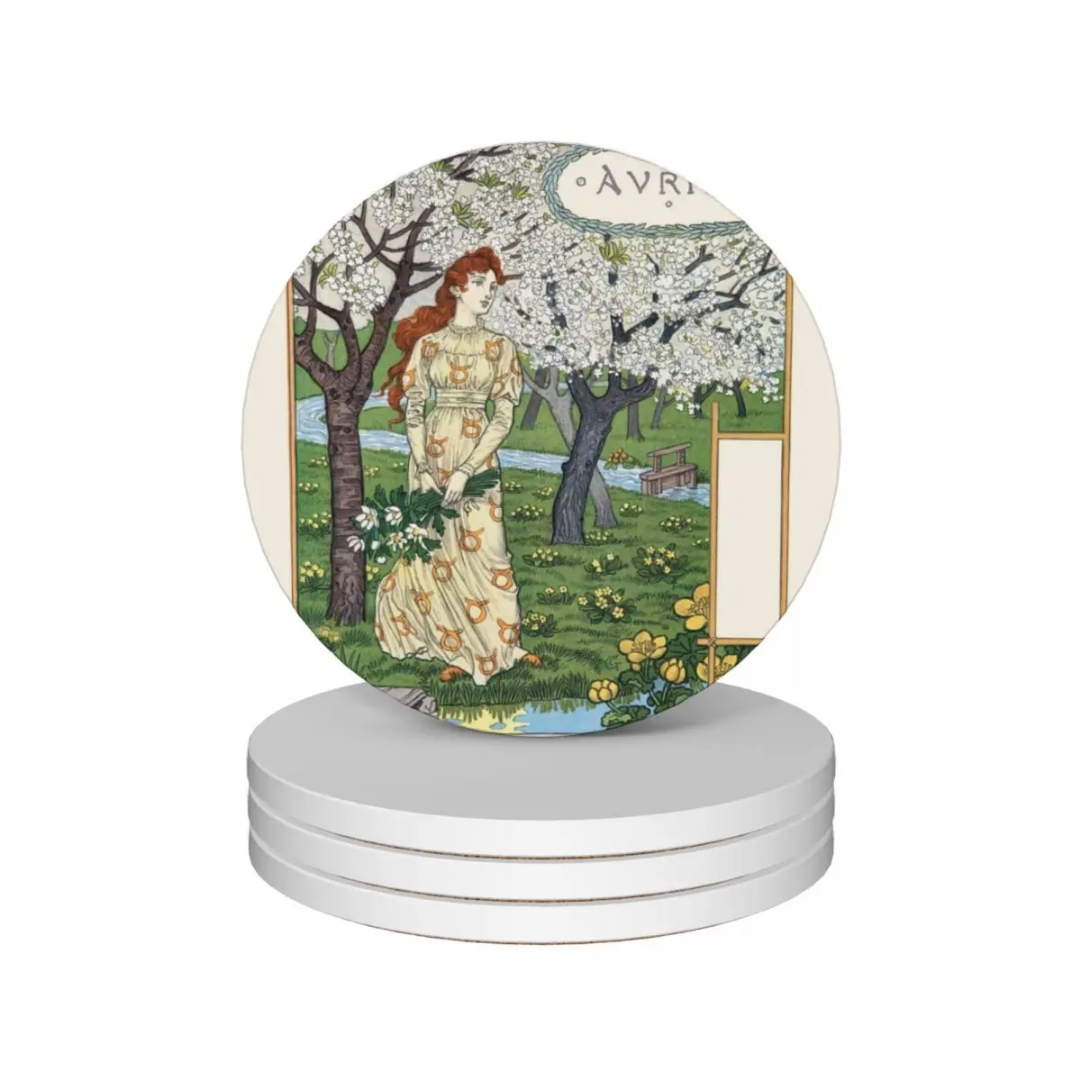 

Avril Eugene Grasset La Belle Jardiniere Ceramic Coasters (Set of 4) customized black cute cup Coasters