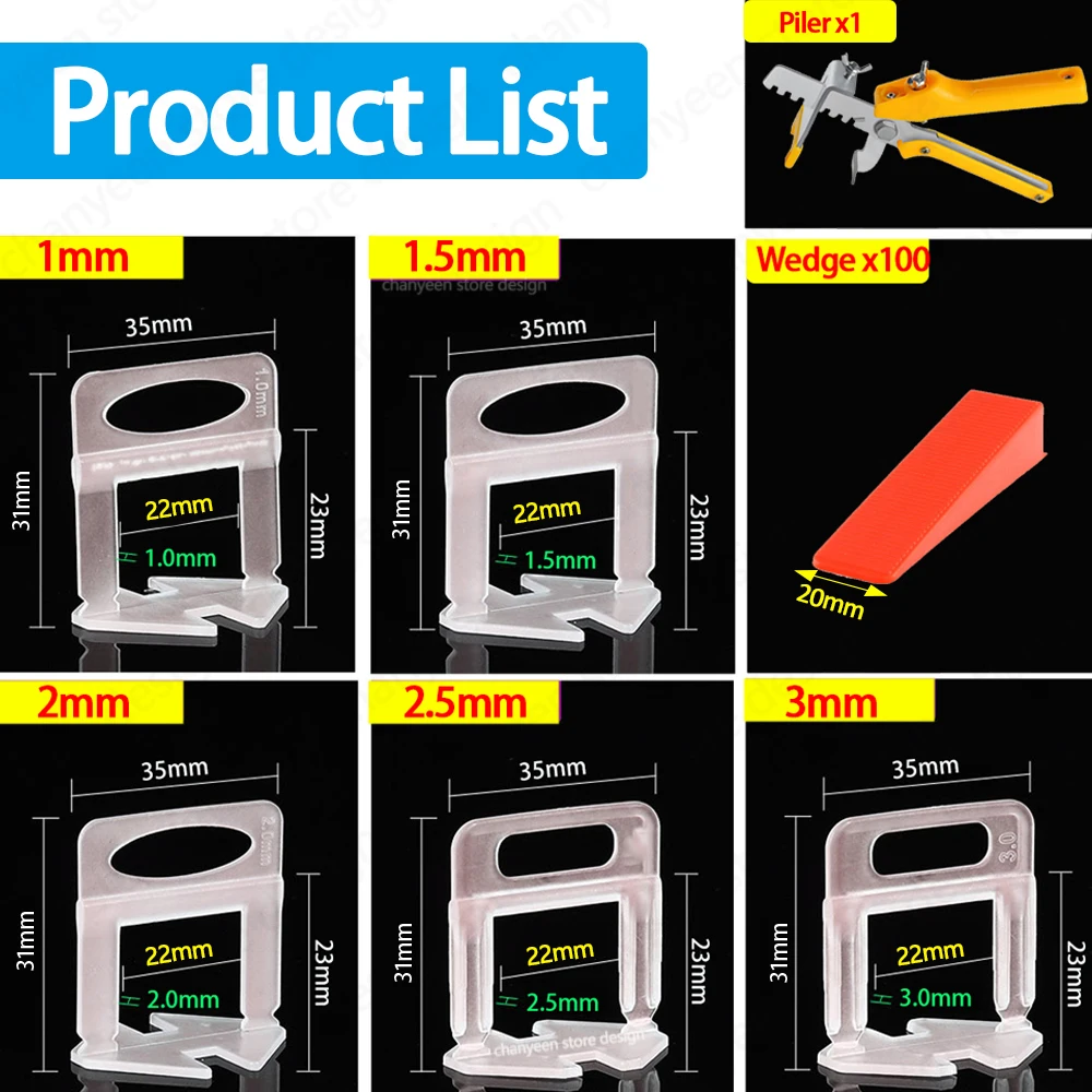 1/1.5/2/2.5/3mm Wall Floor Tile Leveling System Clips Ceramic Leveler Spacer Plier Wadge Kit for Tile Laying Construction Tools