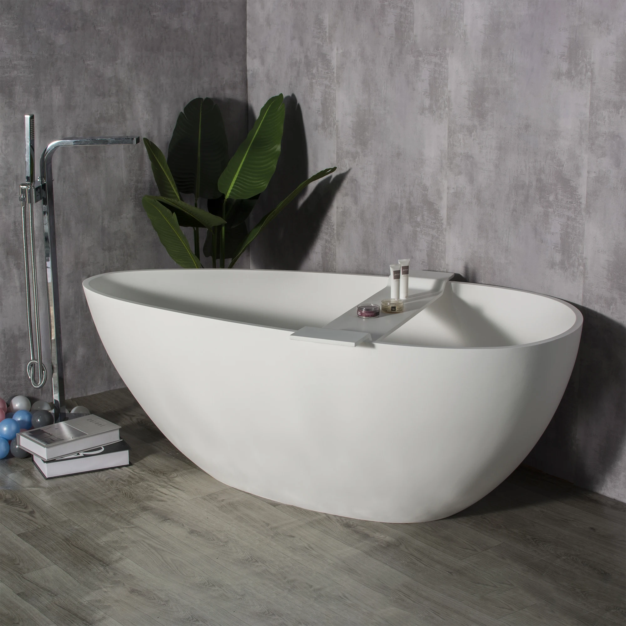 59 inch Solid surface Stone resin freestanding egg shape bathtub for the bathroom