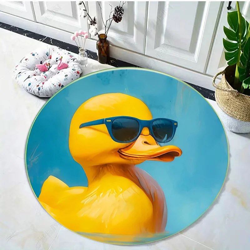 Yellow duck design Flannel-printed round floor mats are slip-resistant Suitable for living room bedroom terrace garden carpets
