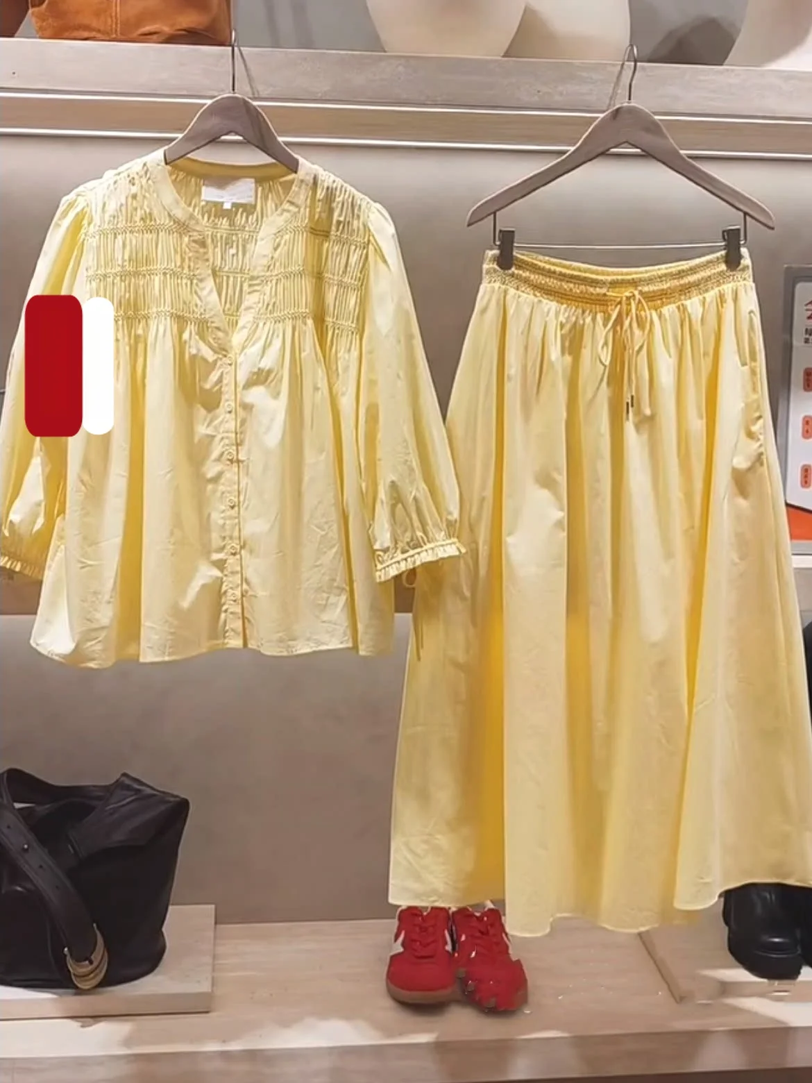 

Yellow Ruffle Hem Blouse And Skirt Set Spring Summer Vacation Style Long Sleeve Shirt Half Body Skirt Ensemble Women's Fashion
