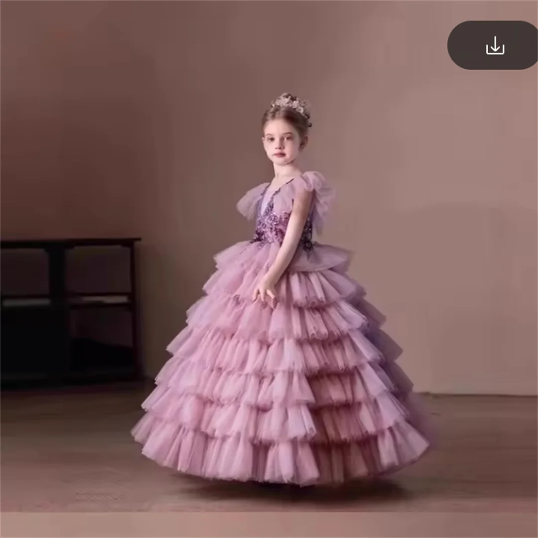 Dress 2025 New Children Girls Princess Pageant Host Outfit Piano Recital Performance Gown Kids Party Birthday Formal Wear
