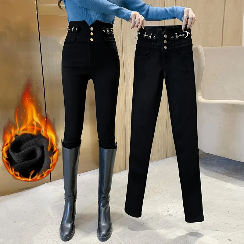 

Ladies Fashion Thickening Boots Pants Women Clothes Girls Streetwear Elastic Pencil Pants Female High Waist Warm Trousers BL8851