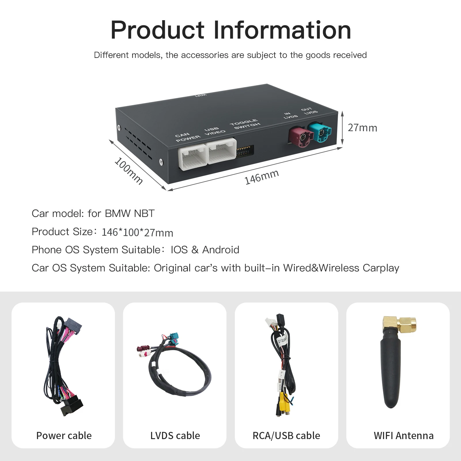 جهاز فك ترميز وظائف وصلة مرآة السيارة اللاسلكي الجديد لنظام CarPlay وAndroid لسيارات BMW NBT CIC X3 F25 G01 AirPlay Car Play
