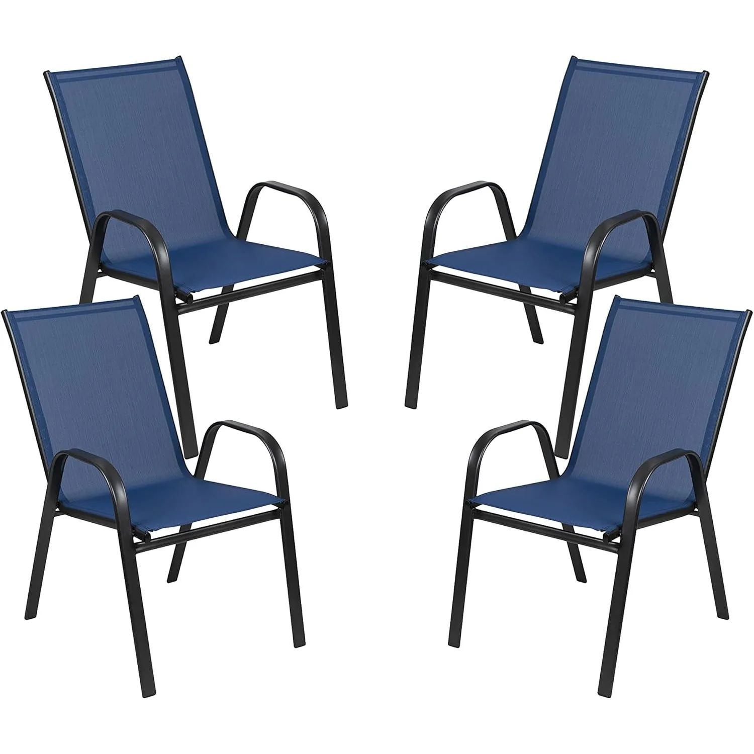 Set of 4 Manado Series Patio Chairs - Navy Flex Comfort Material - Powder Coated Metal Frame - Ships Fully Assembled